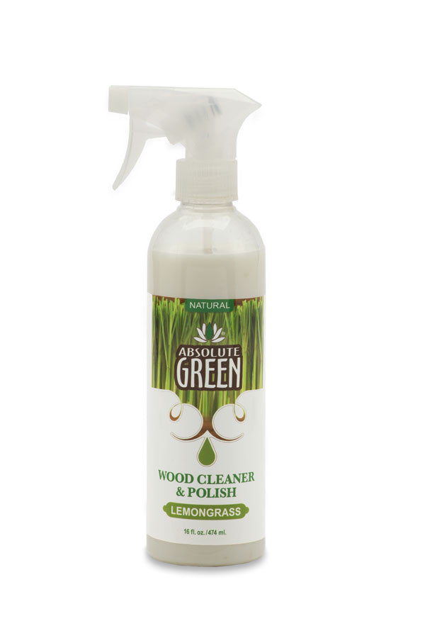 Absolute Green Lemongrass Wood Cleaner and Polish - Natural You'll love polishing your furniture with this 100% natural lemongrass scented wood product. It has an exotic grassy lemon scent. Each bottle also comes with a microfiber cloth.