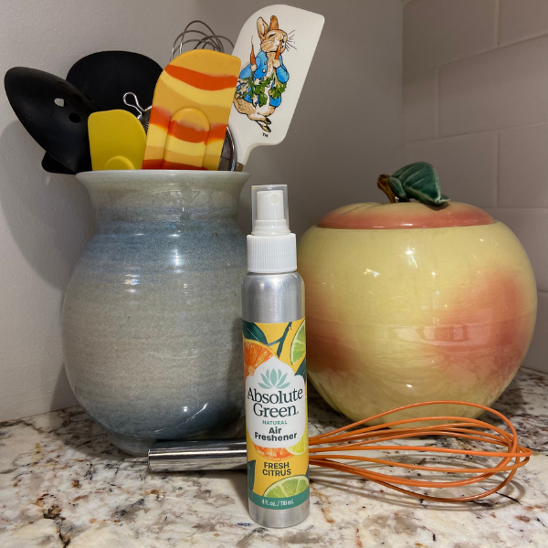 Absolute Green Fresh Citrus Natural Air Freshener helps to eliminate odors in the home and kitchen, safe around food and pets, vegan