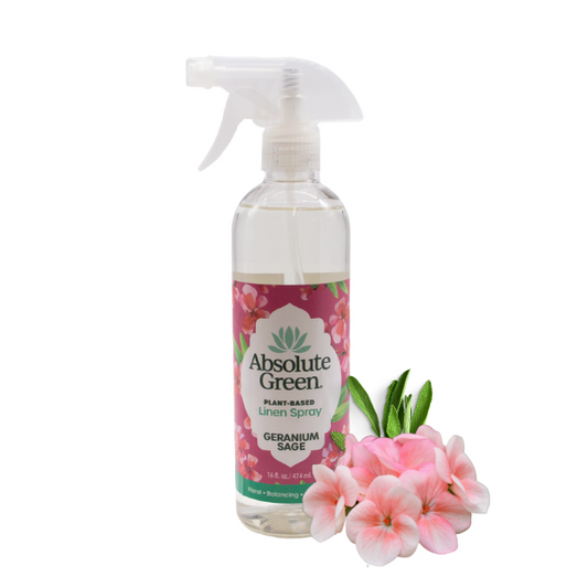 Absolute Green Geranium Sage Linen Sprays naturally refreshes with an mixed floral and herbal scent. Great for sofas, sheets and other fabrics