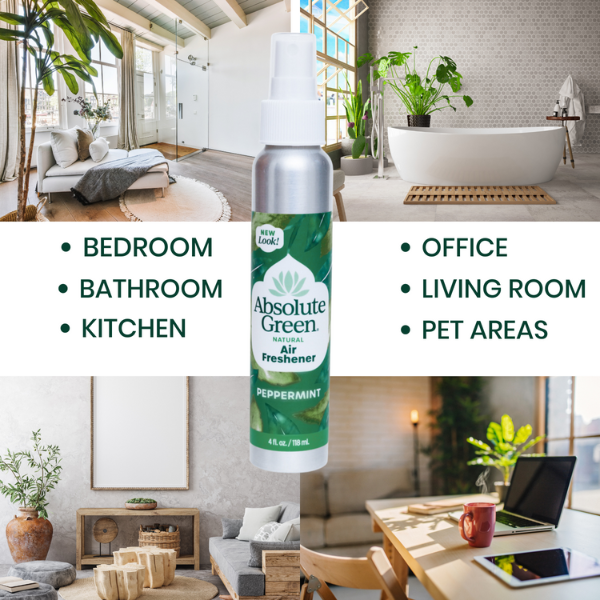 Absolute Green Natural  Peppermint Air Freshener is  great for use in bedroom, bathroom, kitchen, office. living room, pet areas