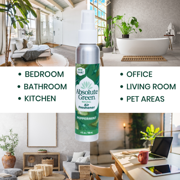Absolute Green Natural Peppermint Air Freshener is great for use in bedroom, bathroom, kitchen, office. living room, pet areas