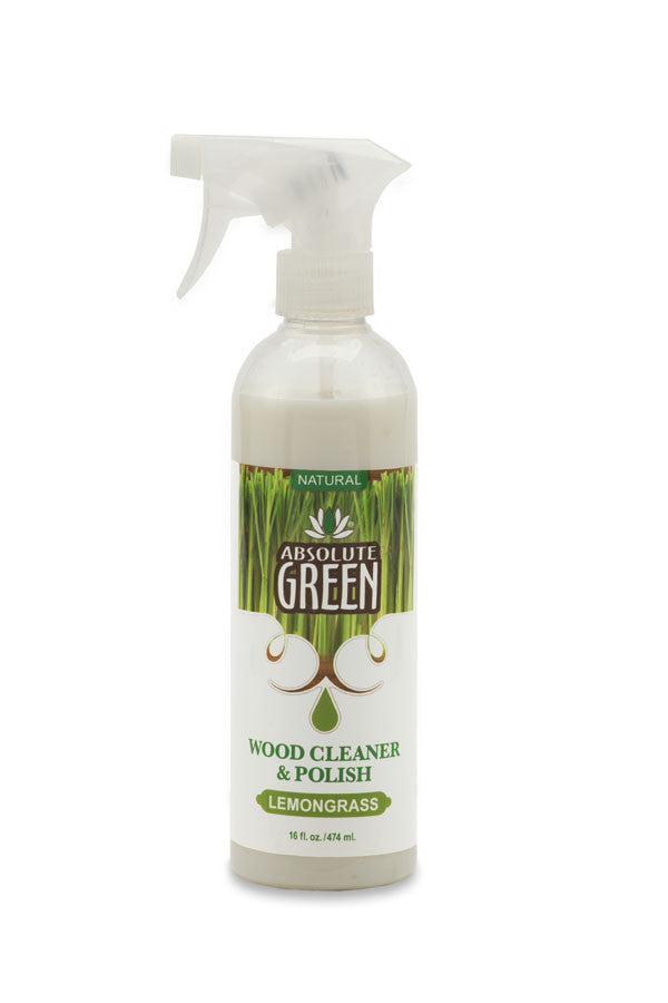 Absolute Green Lemongrass Wood Cleaner and Polish - Natural You'll love polishing your furniture with this 100% natural lemongrass scented wood product.  It has an exotic grassy lemon scent.  Each bottle also comes with a microfiber cloth.