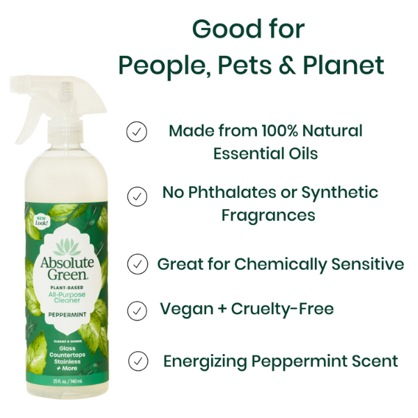 ppermint All-Purpose Cleaner is good for people, pets and the planet. 100% natural, plant-based, no phthalates, no toxins, vegan