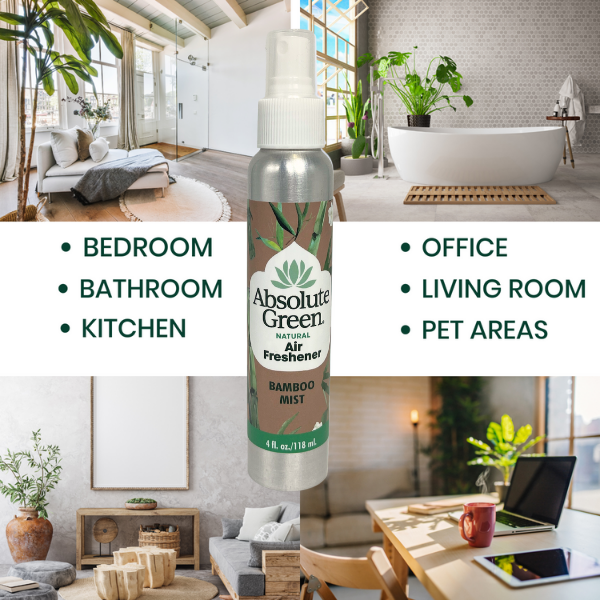 Absolute Green Bamboo Mist Air Freshener is natural and great for bedroom, bathroom, kitchen, office, pet areas and living rooms