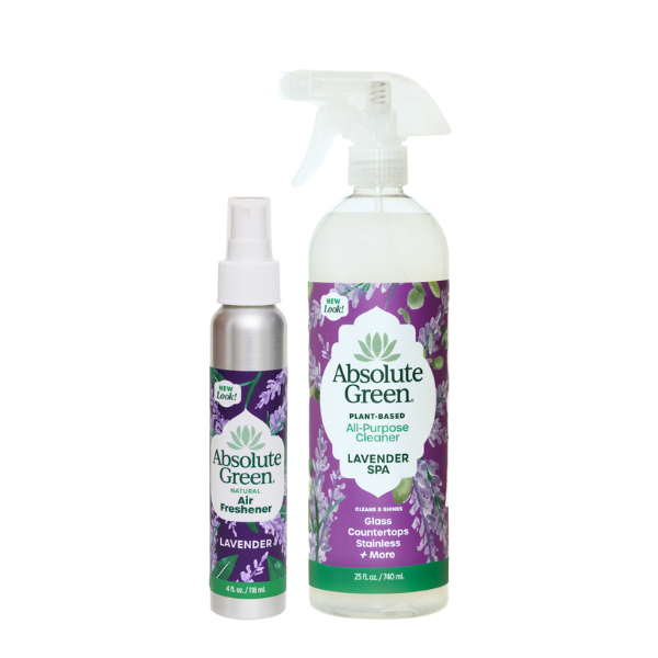 Lavender Spa All-Purpose Cleaner and Lavender Air Freshener Bundle This safe Lavender combination has 100% pure and natural lavender essential oil and will have you relaxed in minutes! Absolute Greens' natural lavender products will clean and refresh your home, naturally.