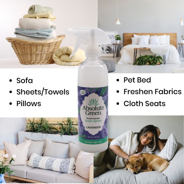 Absolute Green Lavender Linen Spray is natural and great for sofas, sheets, towels, pillows, pet beds, freshen clothes, cloth seats