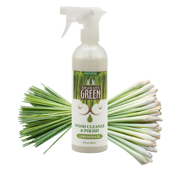 Absolute Green Lemongrass Wood Cleaner and Polish has a fresh lemony scent. 100% natural essential oils and sustainably sourced carnuaba wax.